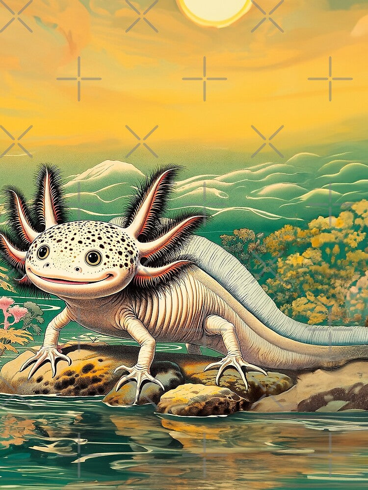 Kawaii Axolotl in Ukiyo-e Water Scene by TidalEchoes