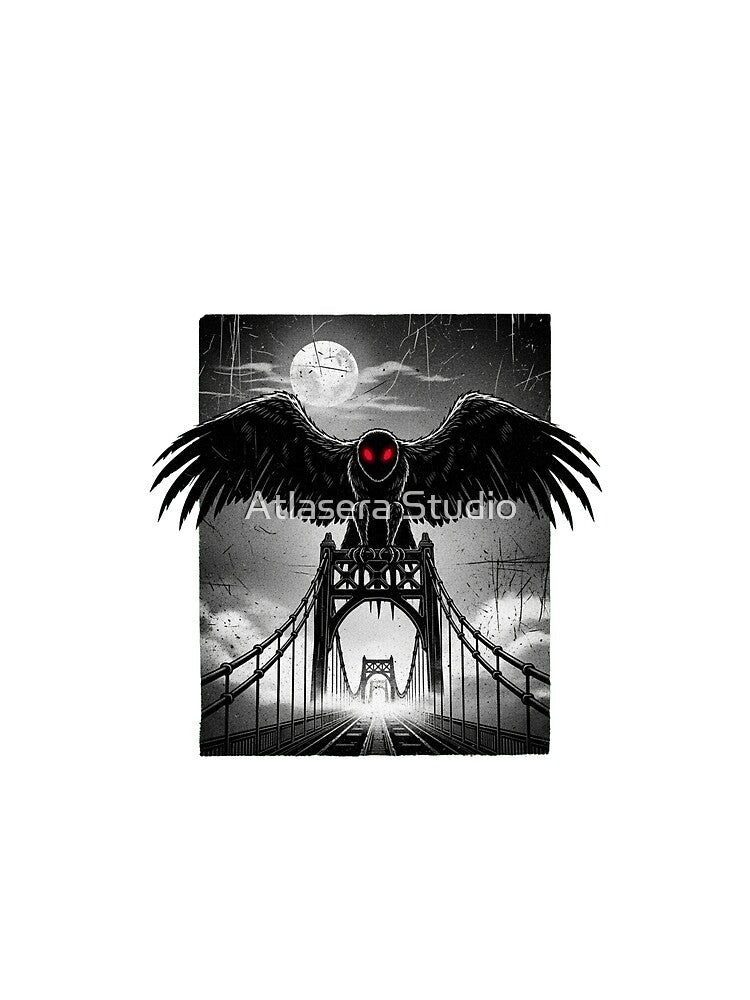 Mothman Over Point Pleasant - Retro Cryptid Horror T-Shirt by Atlasera Studio