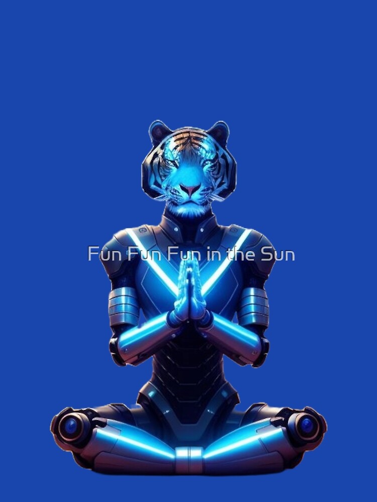 Vibrant robotic tiger in meditation pose by Fun Fun Fun in the Sun