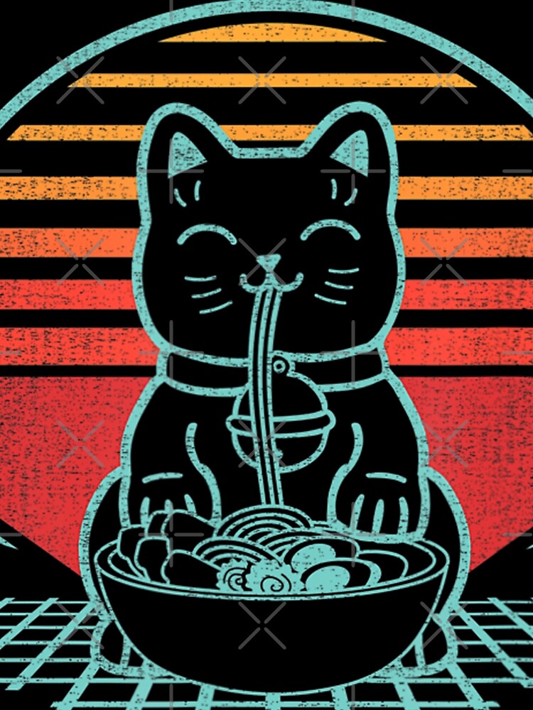 Cat Ramen Kawaii Neko Chonk Retro 80s Style Japan Anime by ideptamiderw