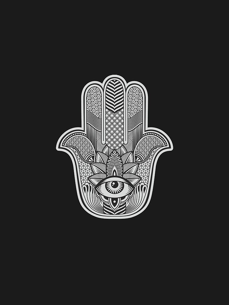 Geometric Hamsa - Black background by The Lines