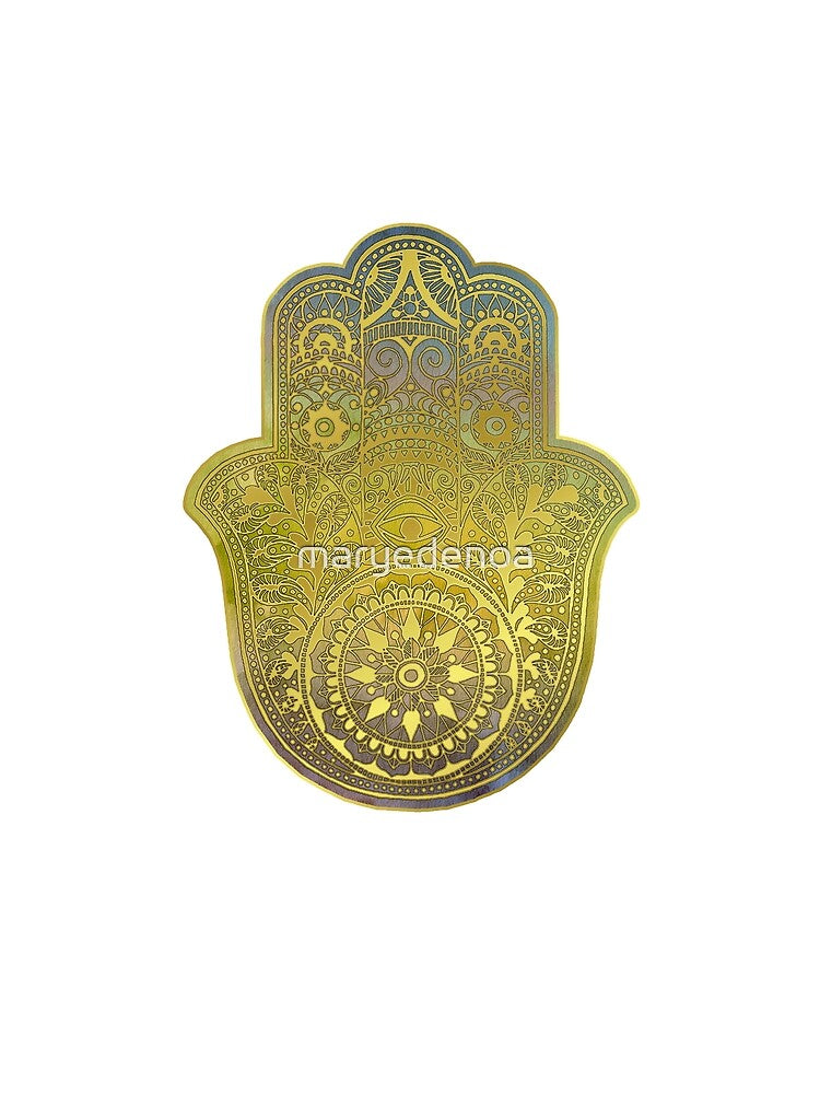 Colorful Watercolor And Gold Hamsa Hand by maryedenoa