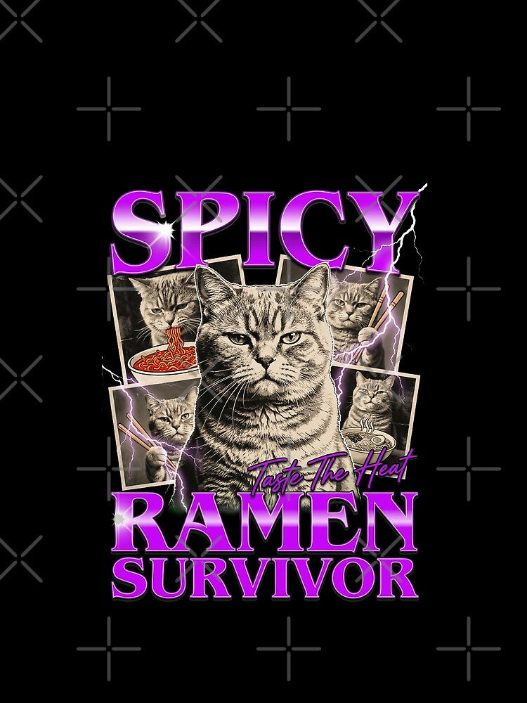 Spicy Ramen Survivor Retro Cat - Cat Ramen Bootleg Style Funny Meme by Bongocomic