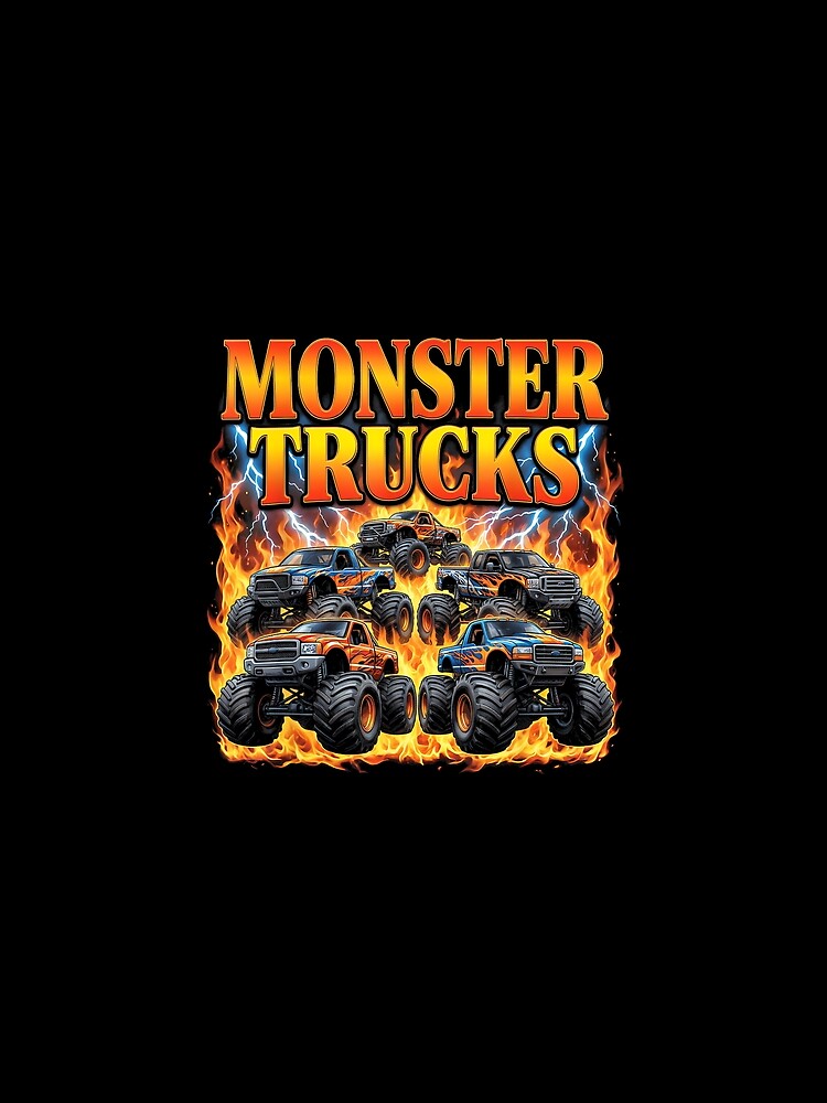 Monster Trucks 90s Bootleg Vintage Style Fire Lightning by PaulTSchafer