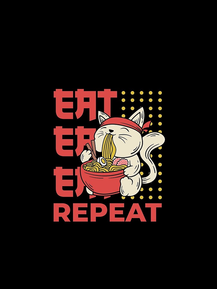 Japanese Cat Eating Noodles - Retro Style by CleanDecor
