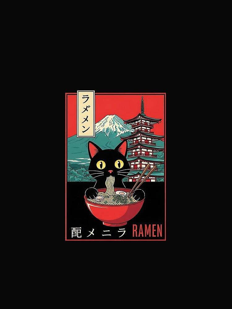 Vintage Funny Cat Ramen Anime Cat Japanese Graphic by cawtoon