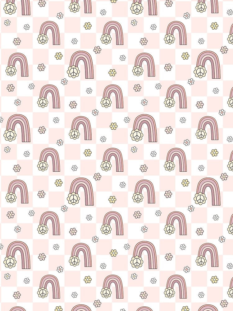 Floral Hippie Rainbow - Retro Checkered Background by Julza Art