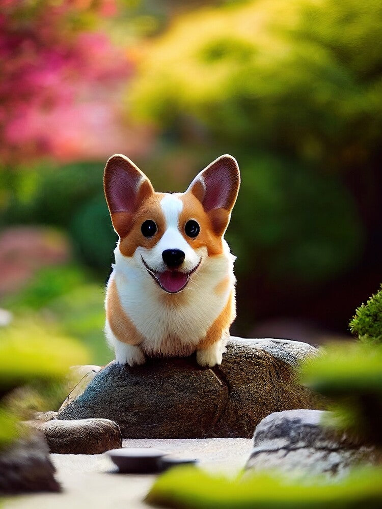 happa corgi sitting in a japanese garden by Aliveforfun