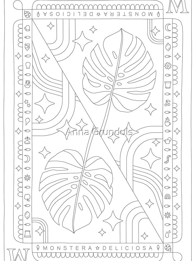 Monstera Deliciosa Swiss Cheese Plant Playing Card Houseplant Illustration by Anna Grunduls