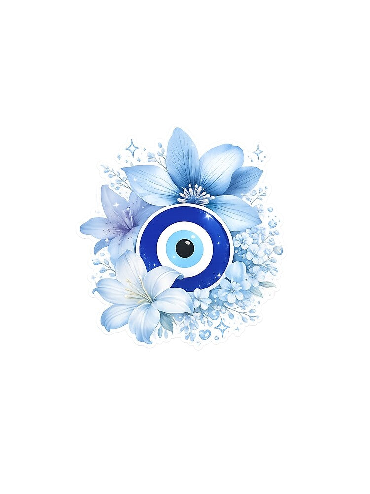 Blue Evil Eye Floral Protection Symbol – Nazar Aesthetic Design by Aura.Creative
