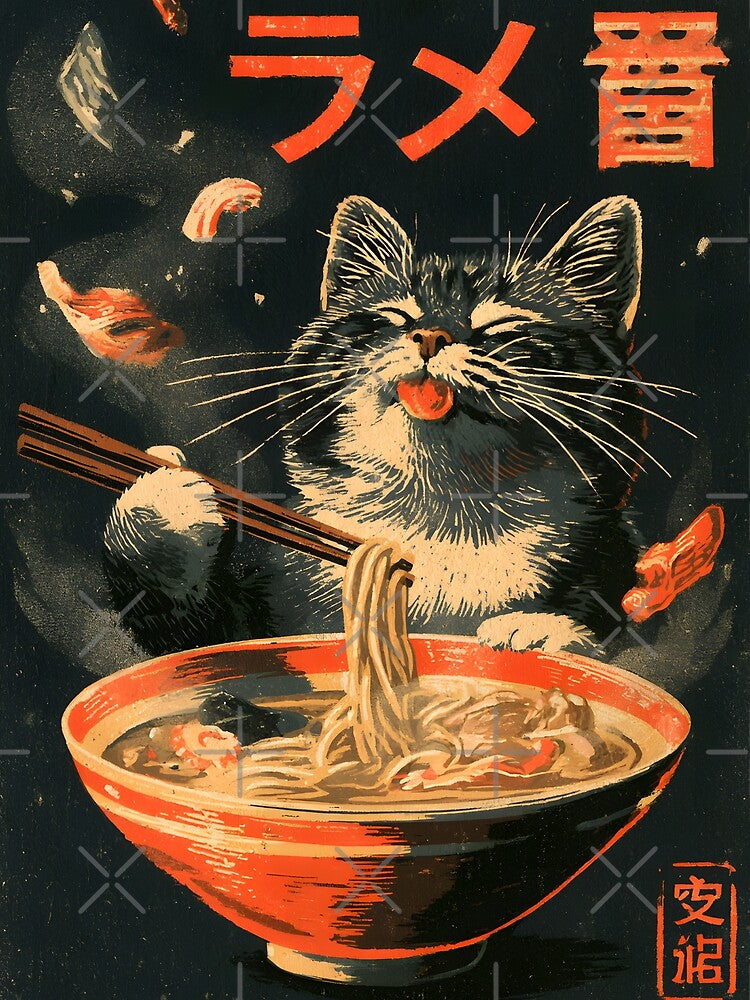Ukiyo-e Ramen Cat Japanese Food Vintage by GrinGalore