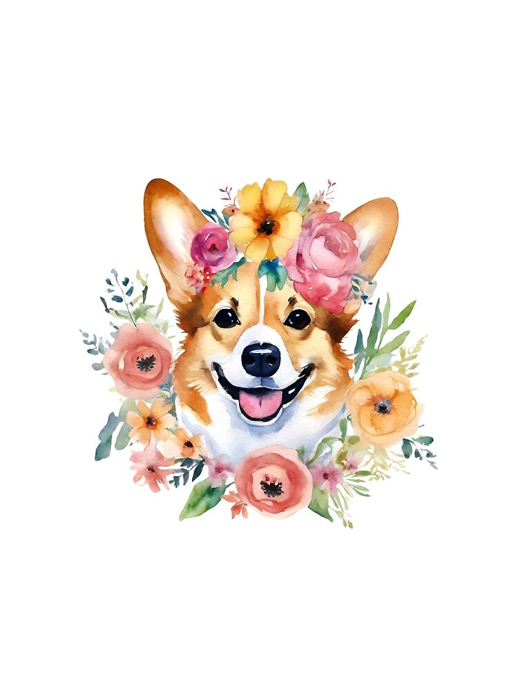 Watercolor Flower Corgi by CharmStudio
