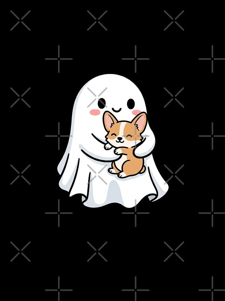Cute Corgi with Boo Ghost Kawaii Halloween by dudelinart