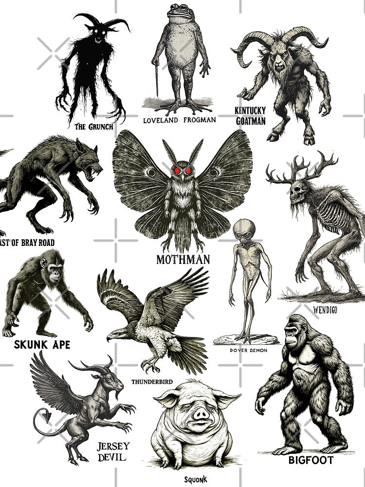 Cryptid Wildlife Design – Vintage Field Guide Illustration of Famous Creatures by JonHale