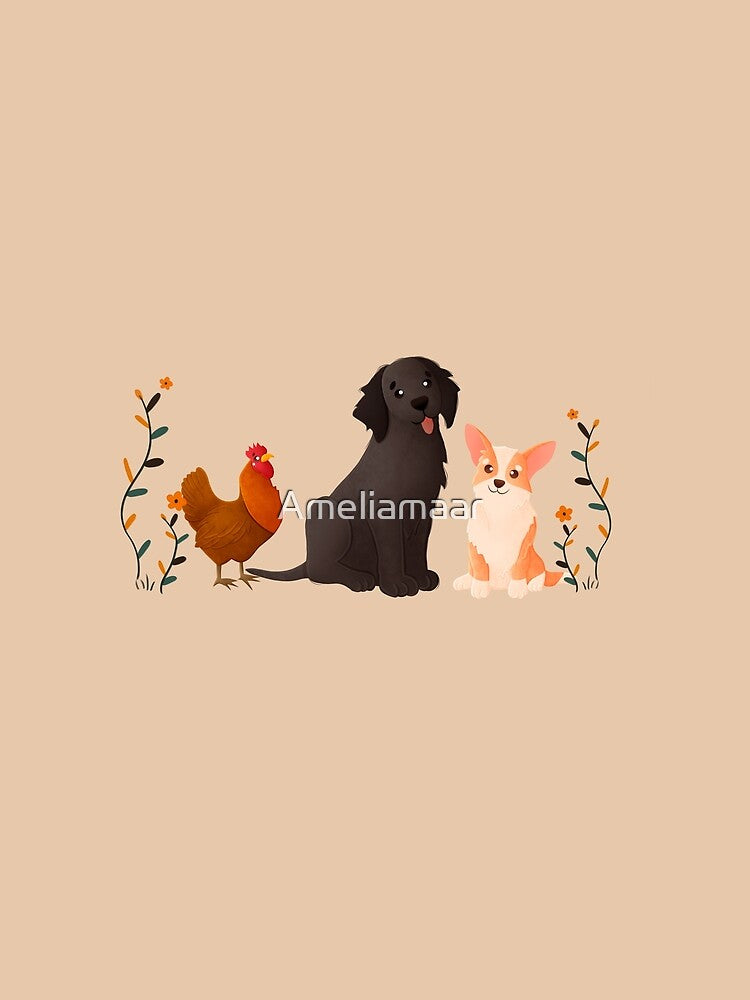 Corgi Labrador and Chicken Friends by Ameliamaar
