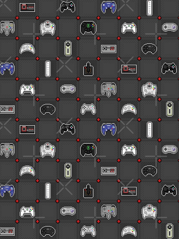 Gamer Grey Red Retro Controller Pixel Art Pattern by JessicaAmber