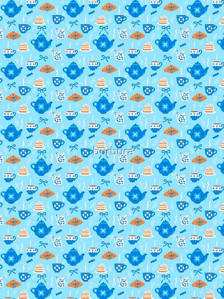 pattern with tea-drinking items by burbura
