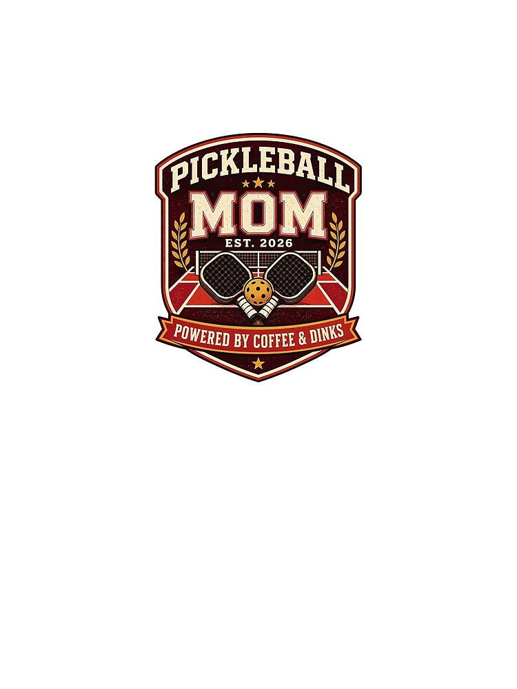Pickleball Mom Powered by Coffee and Dinks Vintage Badge Design by Soft Panic Studio