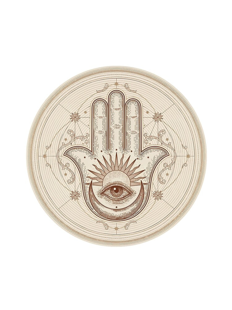 Vintage Hamsa Hand with Evil Eye and Celestial Sun Moon by ArcticFoxStudio