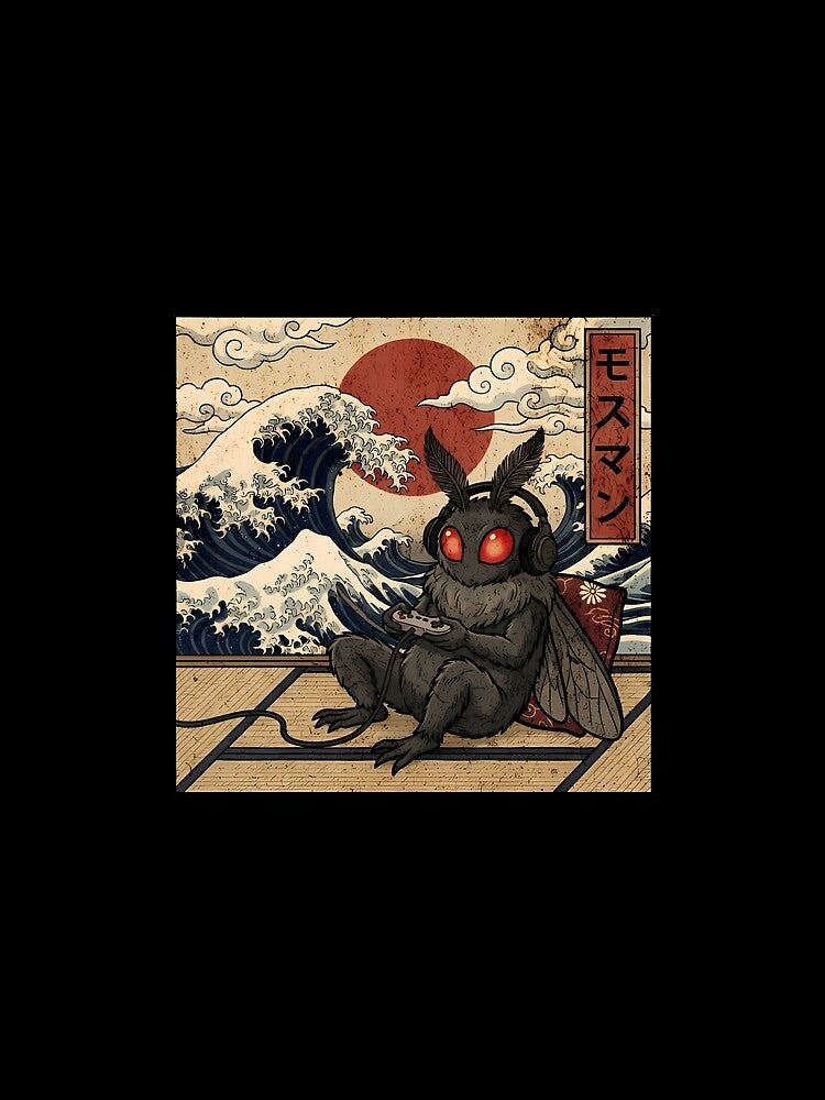 Vintage Retro Japanese Art - Great Wave Gamer Mothman by Mason-Pride
