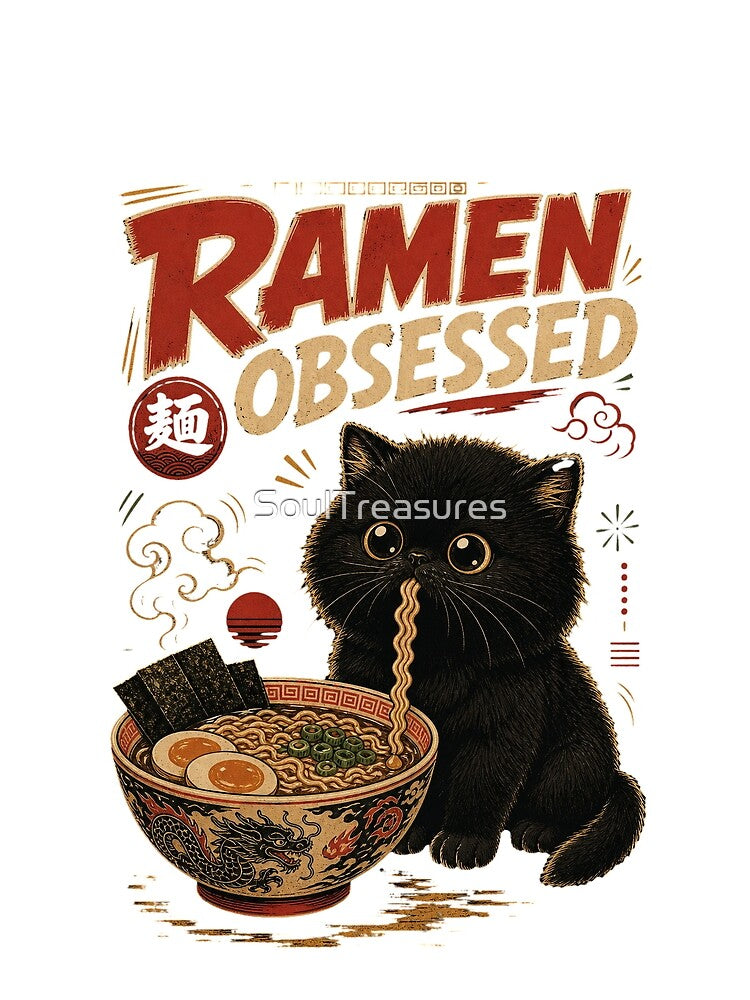Ramen Obsessed Cute Black Cat Japanese Kawaii by SoulTreasures
