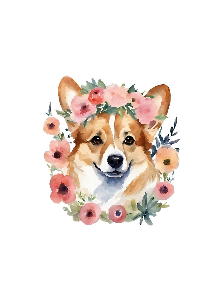 Watercolor Floral Corgi by CharmStudio
