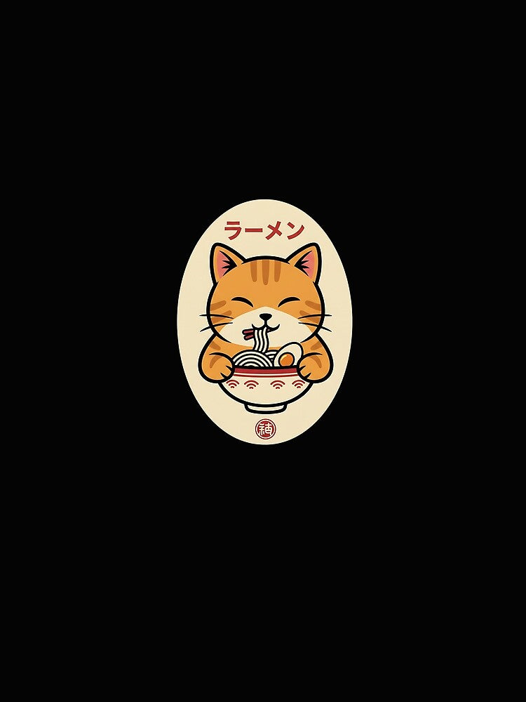 Funny Japanese Cat Eating Ramen Vintage Japanese Noodles by scottygrindz