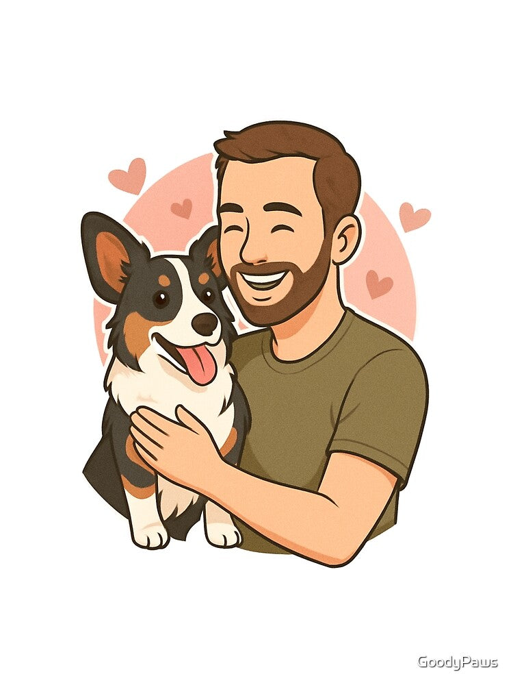 Tail of Friendship: Man & Cardigan Welsh Corgi Cartoon by GoodyPaws