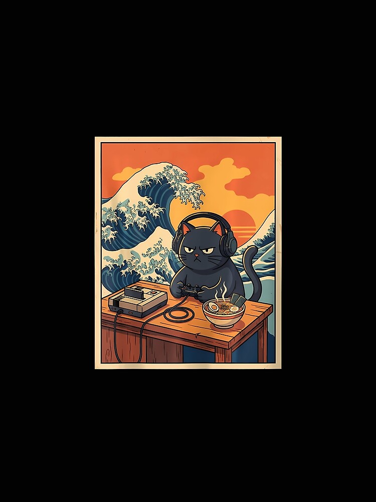Retro Gamer Ramen Cat Wave by Trungles-tee