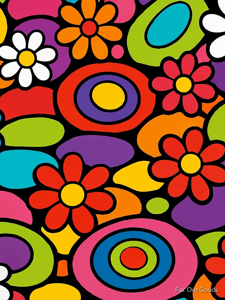 70s Retro Flower Power - Groovy Psychedelic Waves & Boho Floral Pattern by Far Out Goods