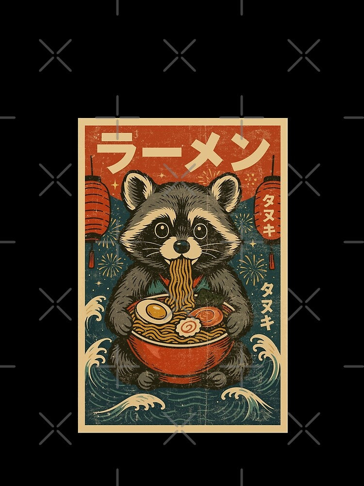 Festival Raccoon Ramen Noodles – Cute Japanese Retro Vintage Style by Damcoc
