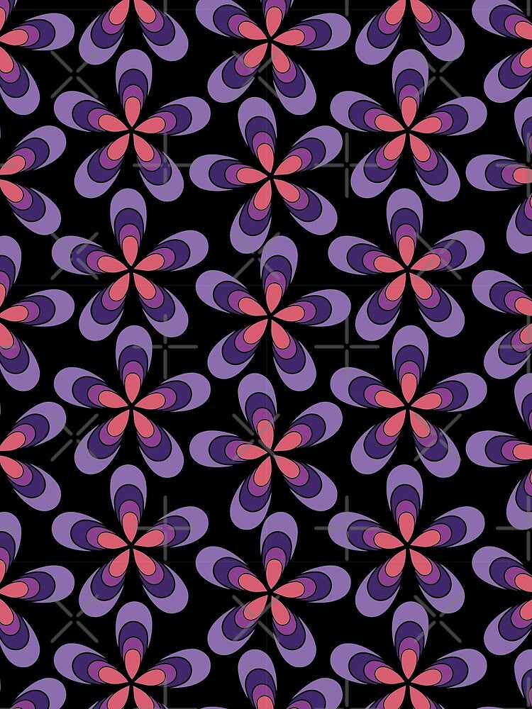 Groovy Trippy Floral Pattern 1970s Dark Aesthetic by chriswo-design