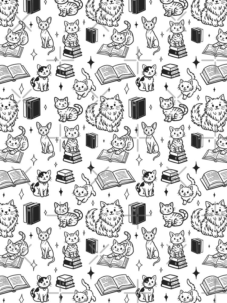 Cute Cats and Books Doodle Seamless Pattern for Book Lovers by WildLakePatterns