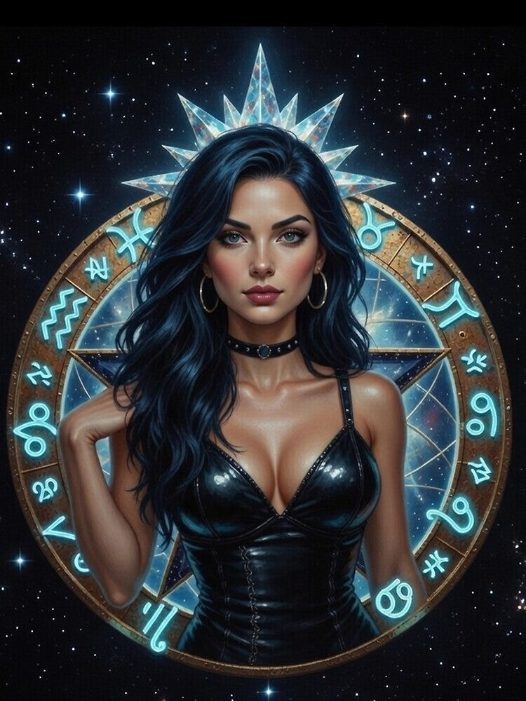 Mystical Woman with Celestial Zodiac Circle by Trend cool