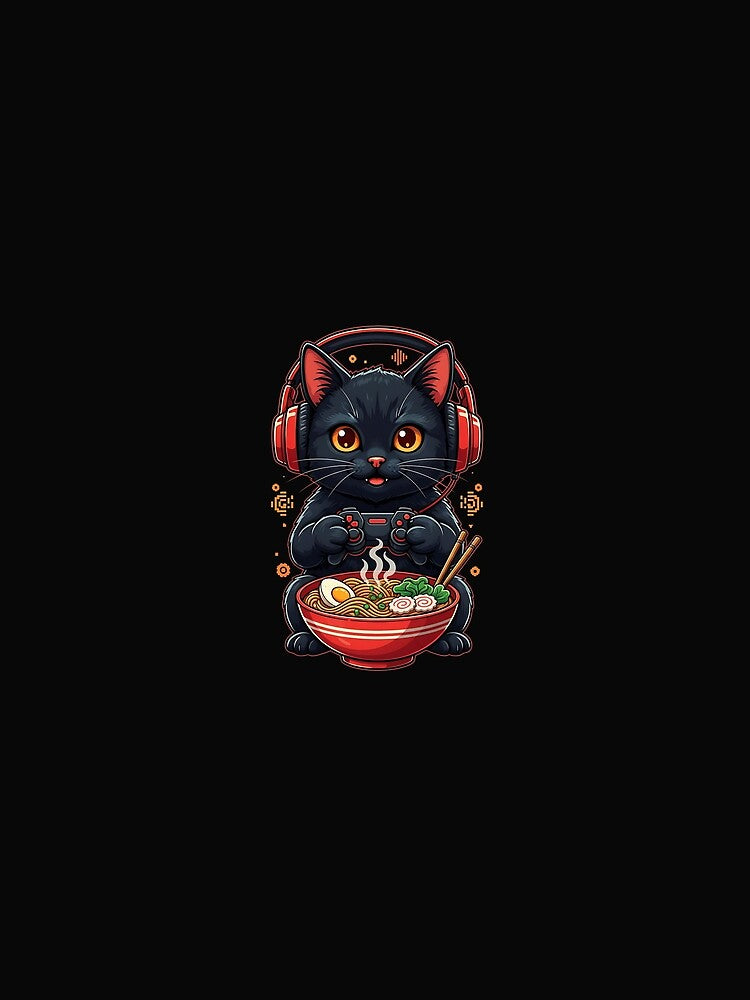 Cute Kawaii Gamer Cat Funny Ramen Retro Japanese Cat Gaming by cawtoon