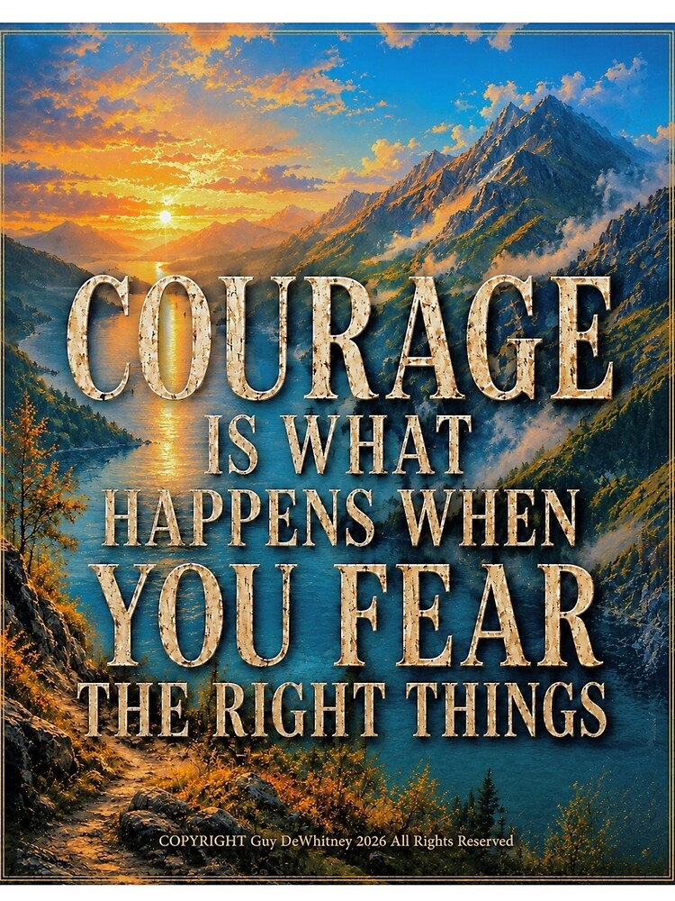Courage Is What Happens When You Fear the Right Things | Inspirational Mountain Landscape Quote Poster by HereticsCrusade