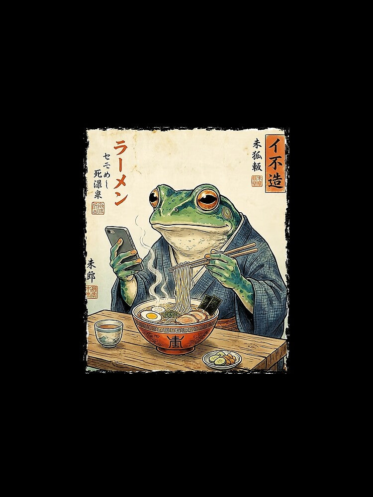 Grumpy Frog Ramen Japanese Style Funny Illustration by titanlevi