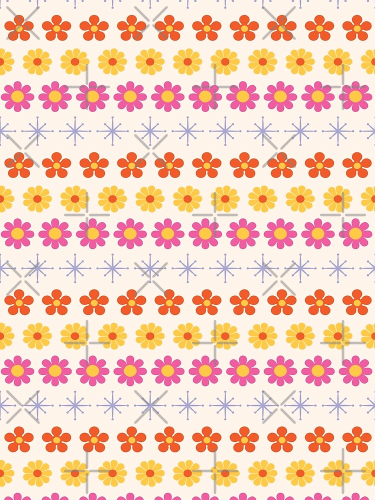 Striped Pink & Orange Daisies — Retro 70s Seamless Pattern by ClaudiaFlores
