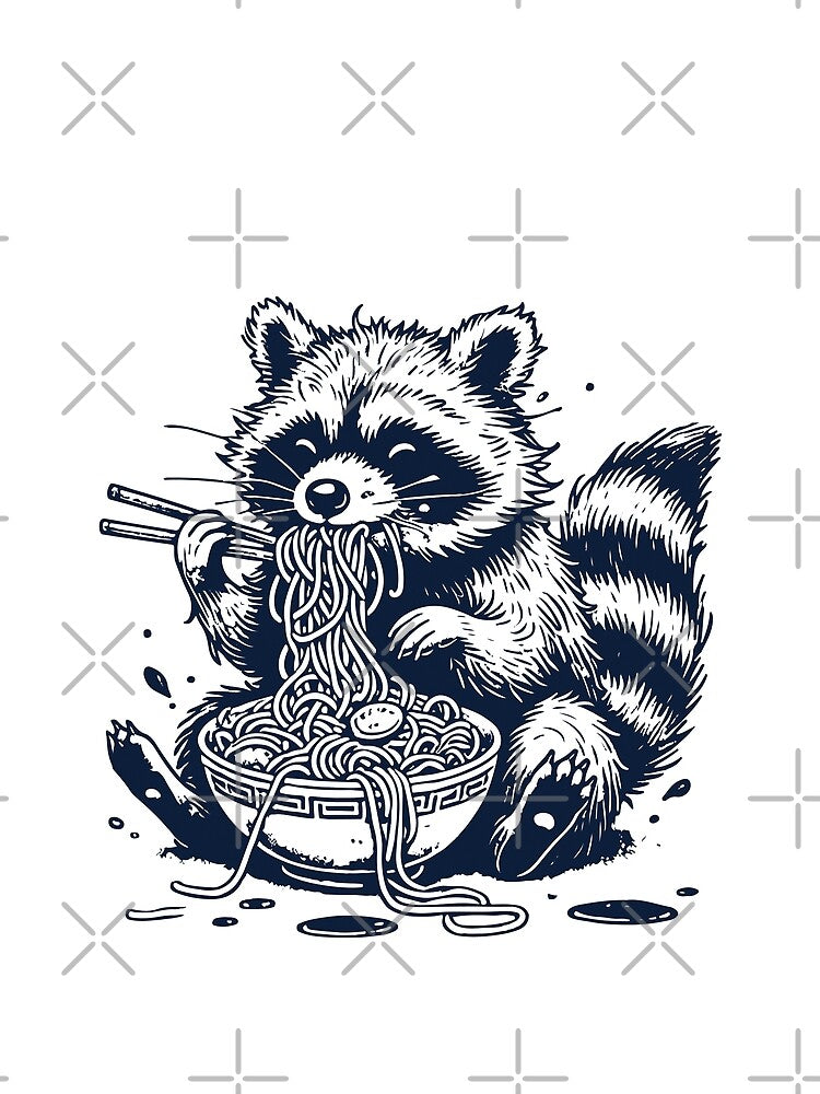 Raccoon Ramen Noodles Retro Japan Ukiyo-e by LuminOrb