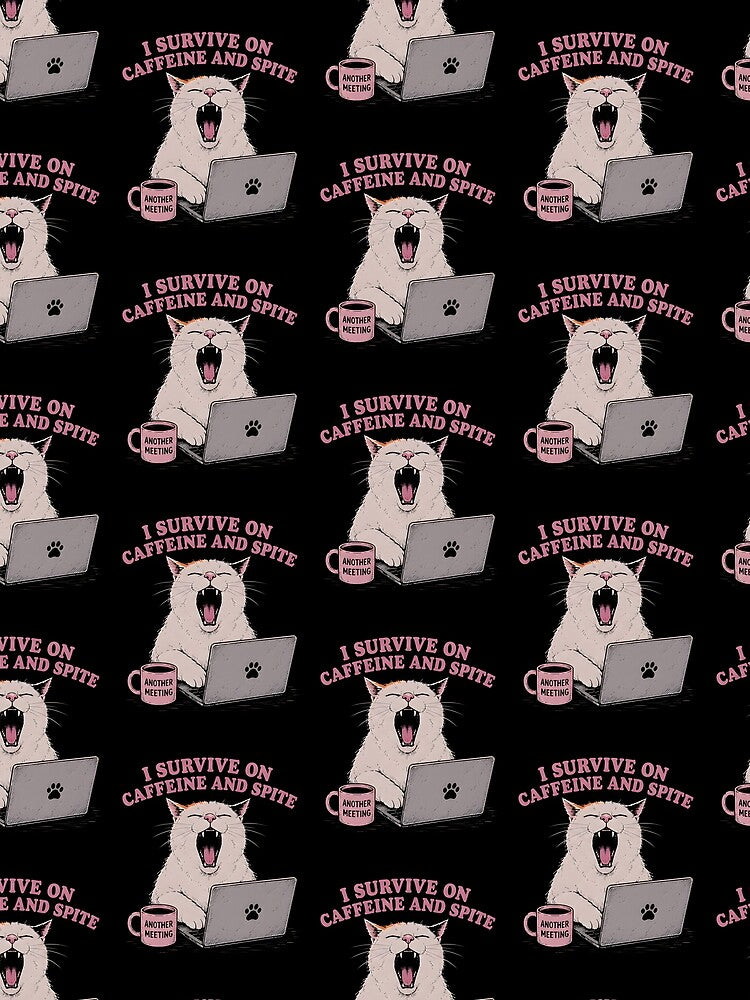 Office Cat Surviving on Coffee and Sarcasm Funny Design by ChaoticCatIlust