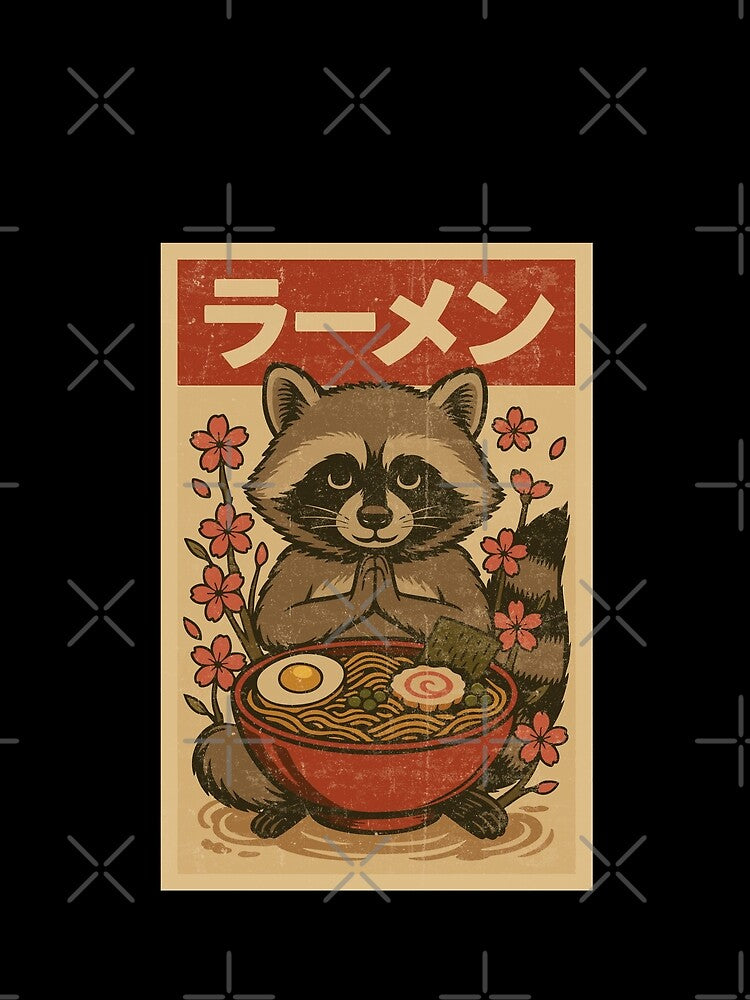 Raccoon Ramen Noodles with Sakura Cute Japanese Retro Vintage Style by Damcoc
