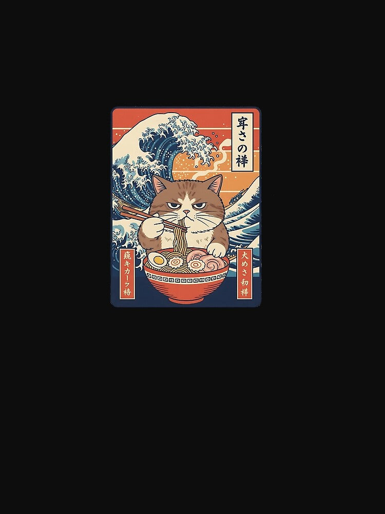 Manul Pallass Cat Eats Ramen Noodles Japanese Vintage by diyoor