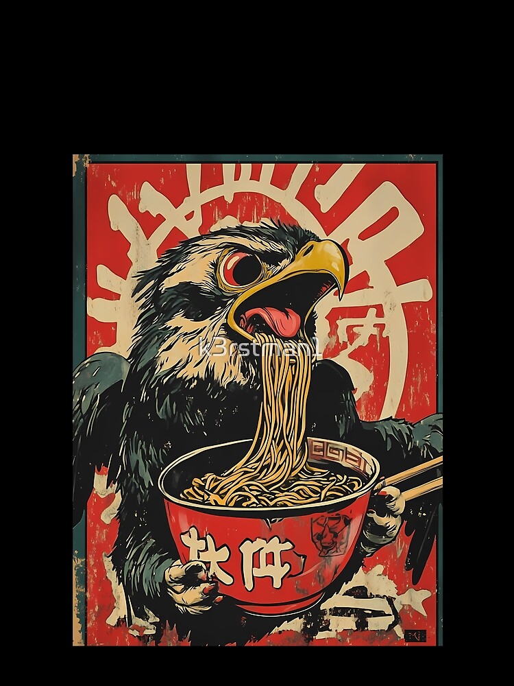 Retro Eagle Eating Ramen Japanese Poster Art by k3rstman1