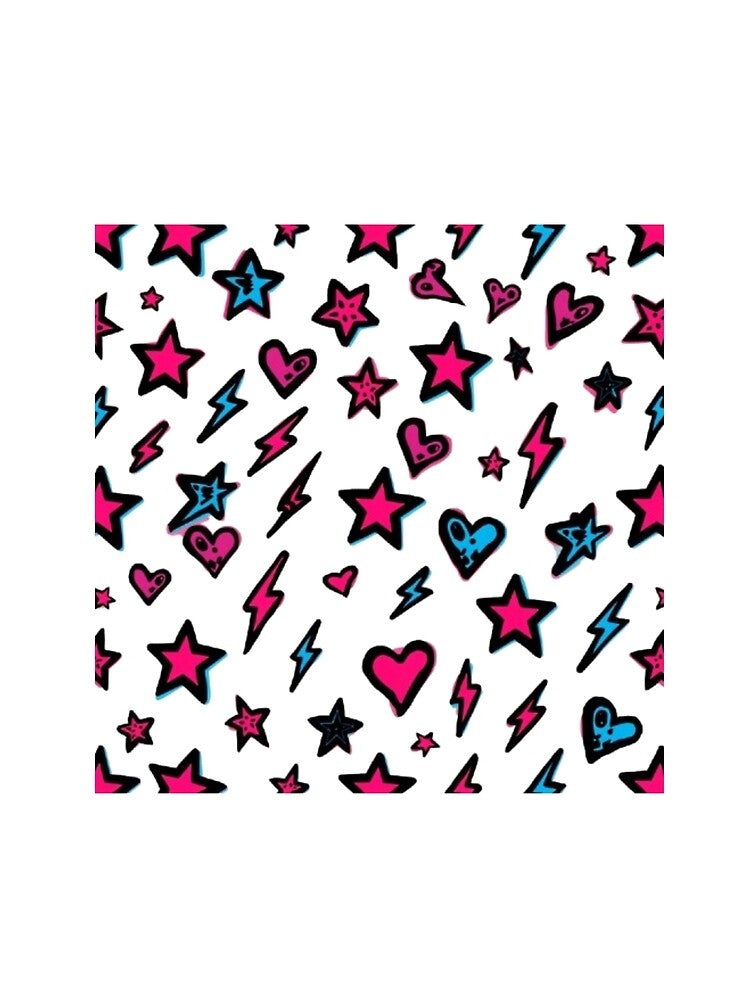 Y2K Pop Punk Stars Hearts and Lightning Pattern by ByKayaPrints