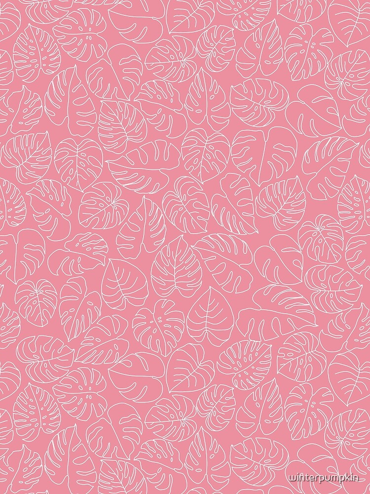 Pink and White Monstera Leaves Outlines Pattern by winterpumpkin