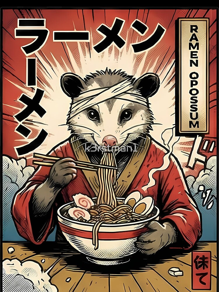 Popart Opossum Eating Ramen Japanese Noodle by k3rstman1