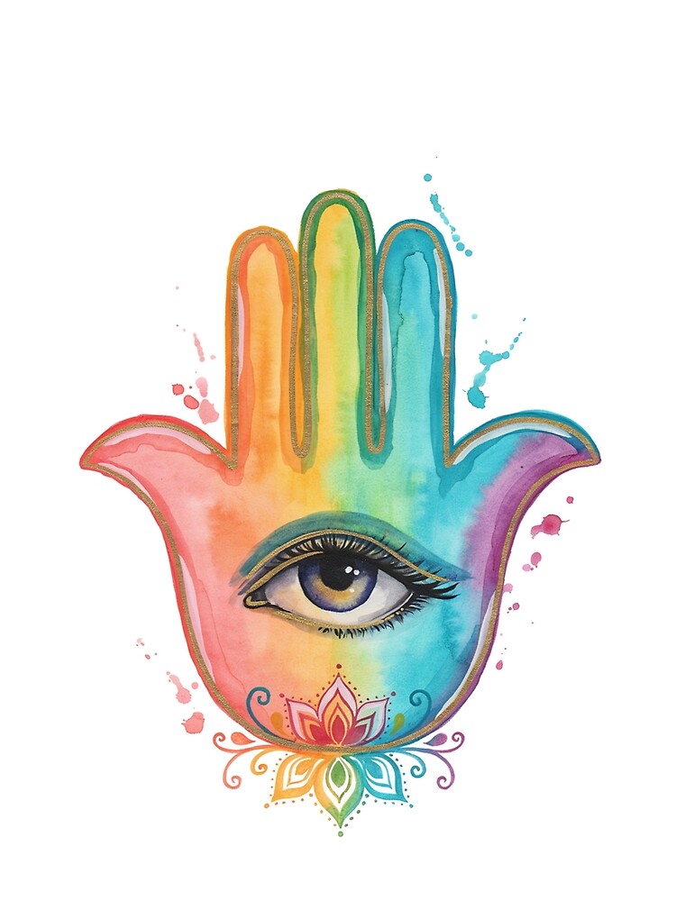 Hamsa Hand - Rainbow Colorful Evil Eye Spiritual Protection Art by ArcticFoxStudio