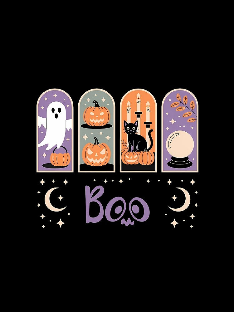 Spooky Halloween Pattern Ghost Pumpkin Cat And Crystal Ball by KateLeap