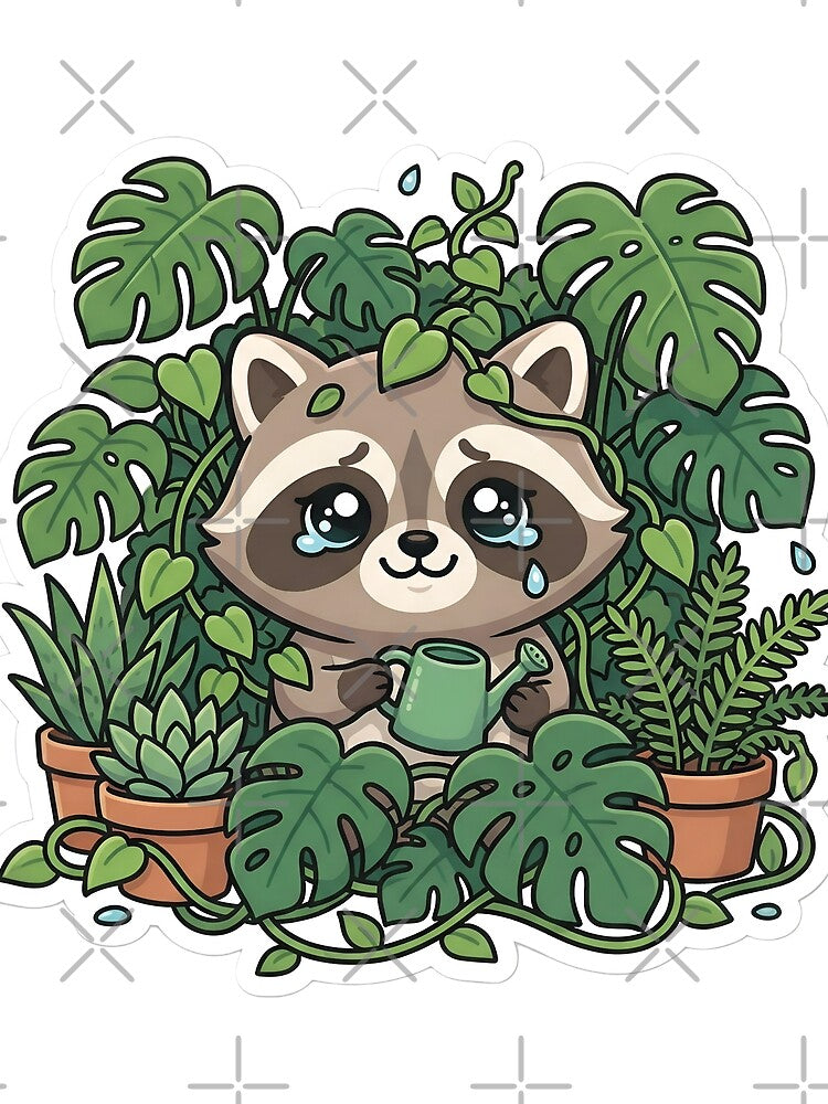 Cute Chibi Raccoon Plant Parent Aesthetic Indoor Jungle Vines by StickyGuys