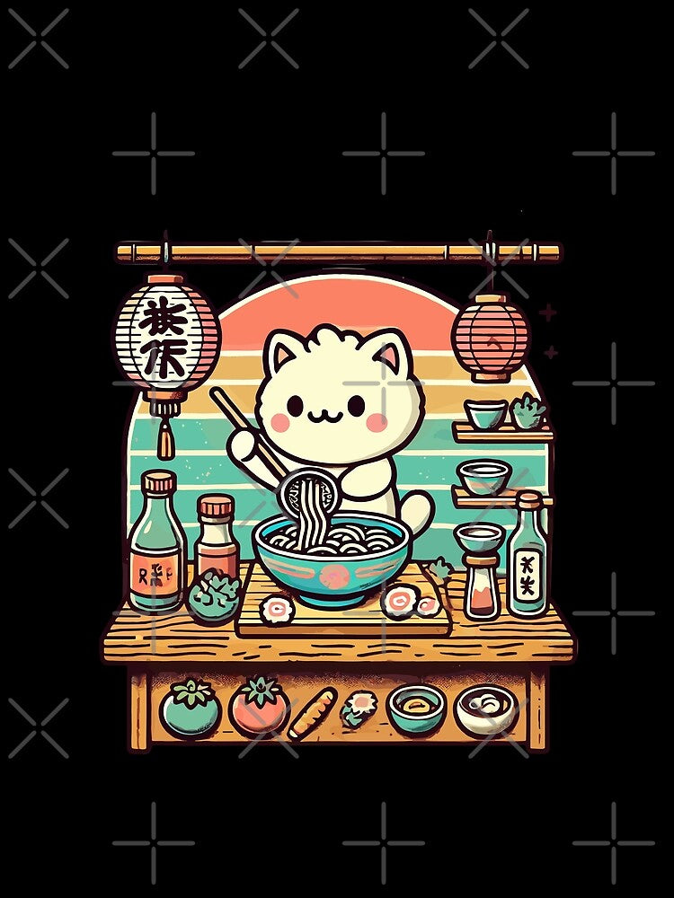 Kawaii Retro Cats Ramen Chef Japan Style by LuminOrb